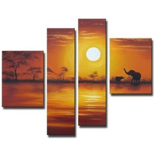 African Sunset Hand-Painted Gallery-Wrapped Canvas Art Set